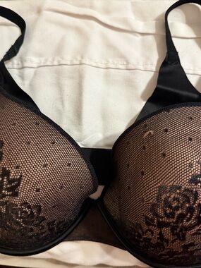Sheer Lace Overlay Black Bra - Women Intimates